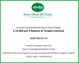 Covid19: La casa di cura Santa Maria del Pozzo dona 25mila euro al Cotugno